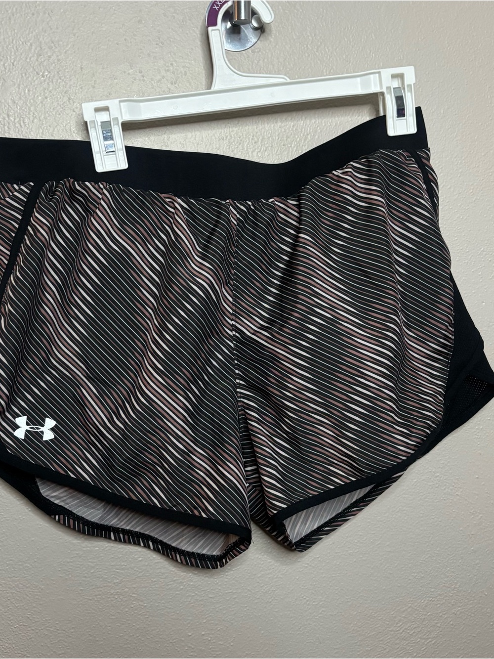 Under Armour Women’s Black Shorts with Pink & White Stripes
